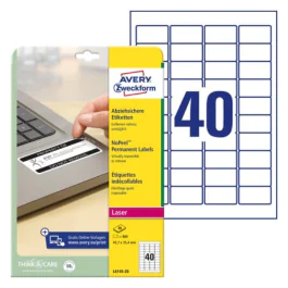 Avery Nopeel™ Etiketter – Tamperproof, Vannavstøtende ( L6145-20, Hvit, 1 Lommebok, 45,7 x 25,4 mm )