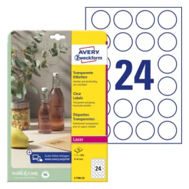 Avery Crystal Clear Etiketter – Usynlige, slitesterke ( L7780-25, Transparent, 1 Lommebok, 40 mm )