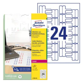 Avery Kabelmarkører – Perfekt for Organisering ( L7950-20, Hvit, 1 Lommebok, 60 x 40 / 45 x 40 mm )