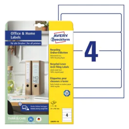 Avery Recycled Arkivetiketter – Miljøvennlig, Jam-fri Utskrift ( LR4761-10, Off-white, 1 Lommebok, 192 x 61 mm )