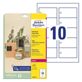 Avery Holdbare Etiketter – Vannavstøtende, UV-bestandig ( T3001-10, Hvit, 1 Boks, 90 x 50 mm )