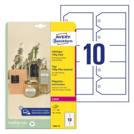 Avery Holdbare Etiketter – Vannavstøtende, UV-bestandig ( T3002-10, Hvit, 1 Boks, 90 x 50 mm )