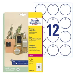 Avery Holdbare Etiketter – Vannavstøtende, UV-bestandig ( T3004-10, Hvit, 1 Boks, 60 mm )