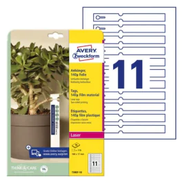 Avery Loop Tags Film – Holdbare Plantetiketter ( T3007-10, Hvit, 1 Boks, 160 x 17 mm )