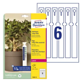 Avery Loop Tags Film – Holdbar og Vannavstøtende ( T3008-10, Hvit, 1 Boks, 250 x 25 mm )