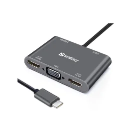 Sandberg USB-C Dock 2xHDMI+1xVGA+USB+PD, 1 Stykk, SEN-136-35