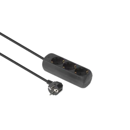 MicroConnect 3-veis Schuko strømuttak, 3m, svart, 1 Stykk, SEN-GRU0033B