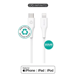 eSTUFF INFINITE Super Soft USB-C til Lightning Kabel 1m Hvit - 100% Resirkulert PVC-fri Plast, 1 Stykk, SEN-W127221735