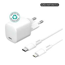 eSTUFF INFINITE Lader Kit PD 20W EU Plugg Lader med 1,5m USB-C til Lightning Kabel - Hvit, 1 Stykk, SEN-W128441093