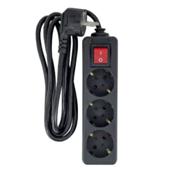 MicroConnect 3-veis Schuko-kontakt med av/på-bryter 1,5M Svart, 1 Stykk, SEN-W128812654