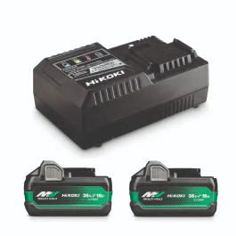 Hikoki Batteripakke 36V/18V – To Smarte Batterier, Hurtiglader (UC18YSL3WHZ, 1 Boks)