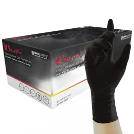 Unigloves Select Black Latex Hansker – Kjemikaliebeskyttelse, lang mansjett, engangsbruk, 1000 Stykk, SUG-GT001X
