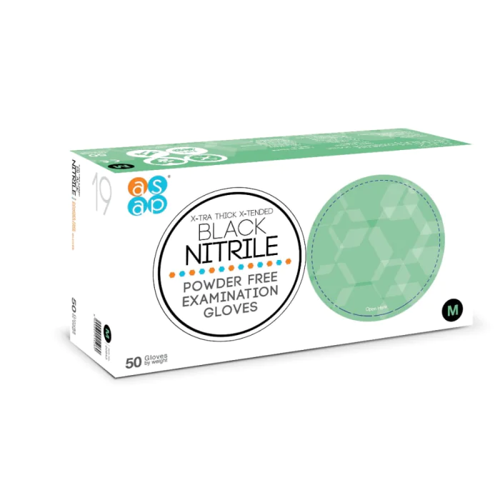 ASAP 20840 Black X-Tra Thick X-Tended Nitril Pulverfrie undersøkelseshansker, 1 pall, SAS-20840
