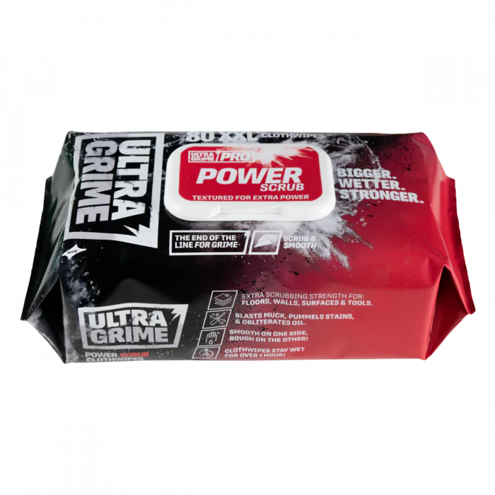 UltraGrime PRO Power Scrub Rengjøringsvåtservietter - Big Size XXL Profesjonelle engangsservietter - Tøffere flerbruks kraftige teksturerte skurekluter, 80 stykker, SKC-5002654