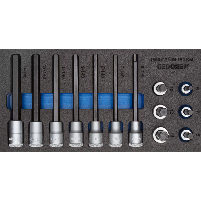 Gedore Blue Line, 1500 CT1-IN 19 LKM, skrutrekkerbitssokkelsett 1/2 tomme i 1/3 CT-modul, 1 sett, SGD-2308932