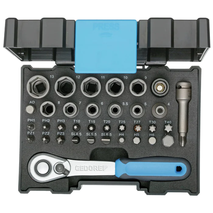 Gedore Blue Line, 666-U-20, 35-stk bitboks med skralle, 1/4 tomme, 1 sett, SGD-2998211