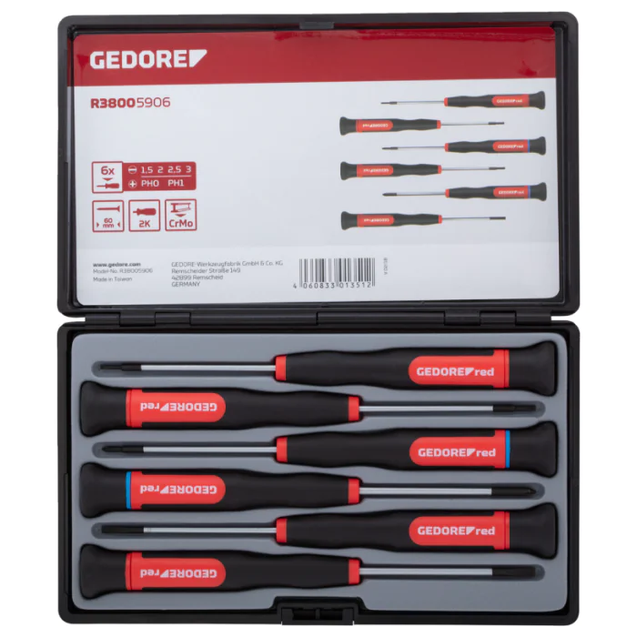 Gedore Red Line, R38005906, 6-stk 2C-elektron skrutrekkersett, PH+SL, 1 sett, SGD-3301351
