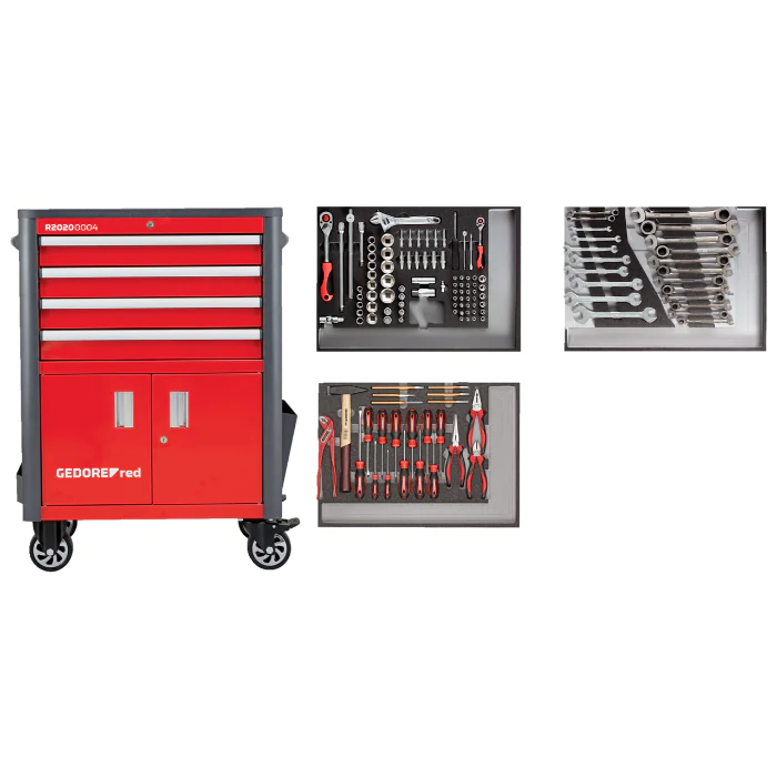 Gedore Red Line, R22041004, 129-stk verktøysett i T Trolley Wingman, rød, 1 sett, SGD-3301689