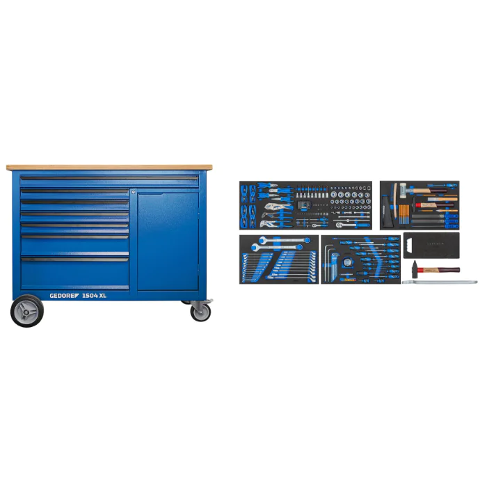 Gedore Blue Line, 1504 XL-S-198 AGRAR, Mobil arbeidsbenk med 198-stk verktøysortiment, 1 sett, SGD-3434826