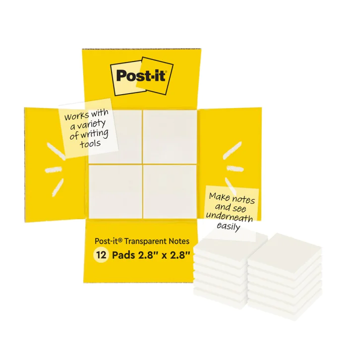 3M Post-it Transparent Notater – Gjennomsiktige Notater (3M60012TRSPT, 1 Eske)