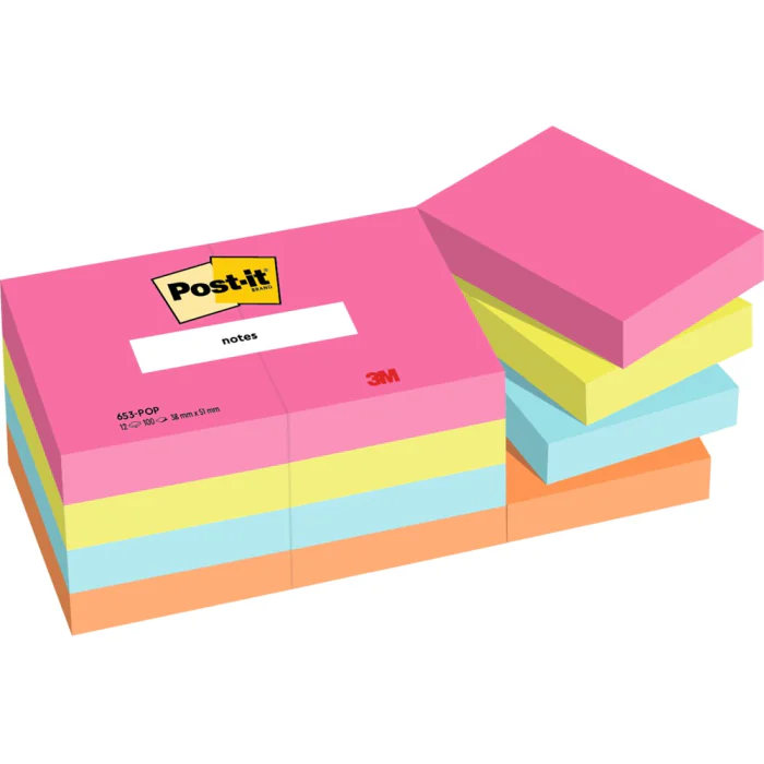 3M Post-it Notater – Sterke Farger, Organisering (3M65312POP, 24 Eske)