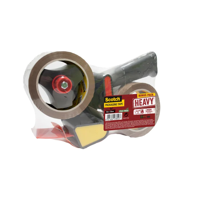 3M Pakketeip Dispenser – Ergonomisk Design, Inkl. 2 Ruller (3M7100103407, 1 Eske)