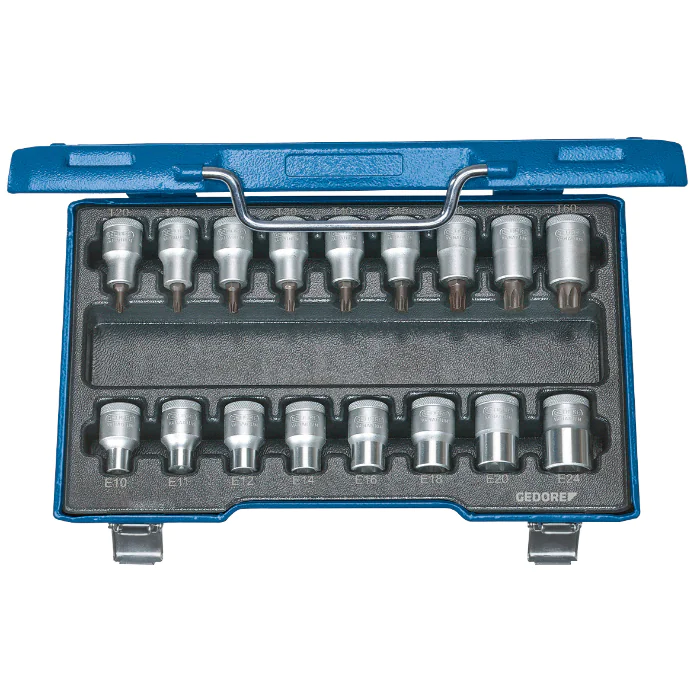 Gedore Blue Line, ITX 19 TX-017, 17-stk skrutrekkerbitssokkelsett, 1/2 tomme, Torx T20-60, 1 sett, SGD-6129520