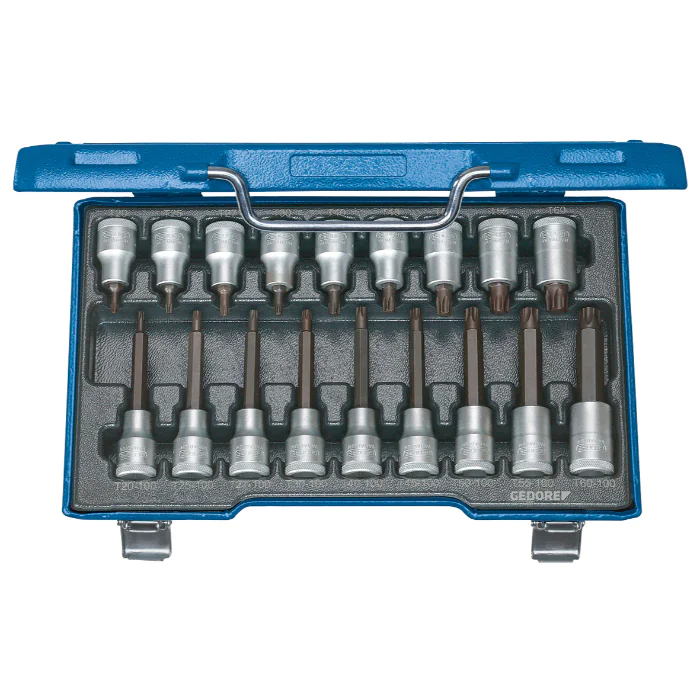 Gedore Blue Line, ITX 19 LKP, 18-stk skrutrekkerbitsokkelsett, 1/2 tomme, Torx T20-60, 1 sett, SGD-6138510