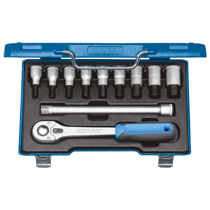 Gedore Blue Line, IN 19 Q, 11-stk skrutrekkerbitssokkelsett, 1/2 tomme, sekskantet 5-17 mm, 1 sett, SGD-6156920