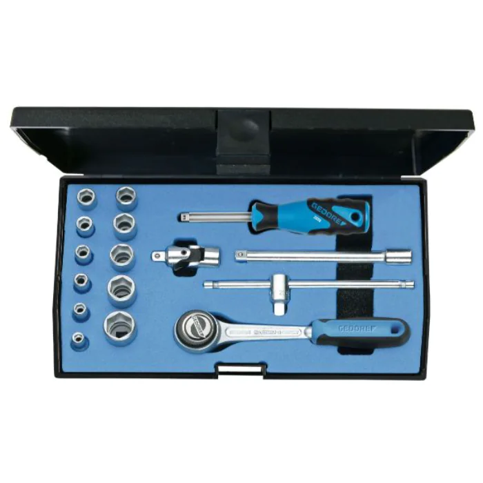 Gedore Blue Line 16-Stykk 1/4 tommers stikkontaktsett (4-13 mm), SGD-393