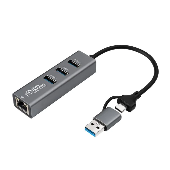 MicroConnect USB 3.2 Gen 1 Hub med Ethernet og USB-kontakter, 1 Stykk, SEN-545