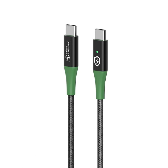MicroConnect Smart Charge USB-A og USB-C til USB-C kabel 1-2m svart/grønn, 1 Stykk, SEN-425