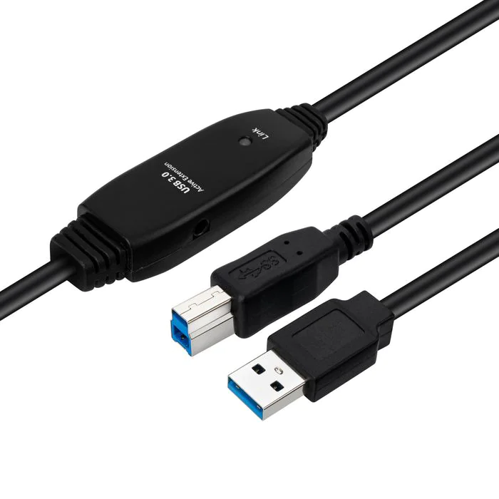 MicroConnect Aktiv USB 3.2 Gen 1 A-B 7-10m M-M, Svart, 1 Stykk, SEN-407