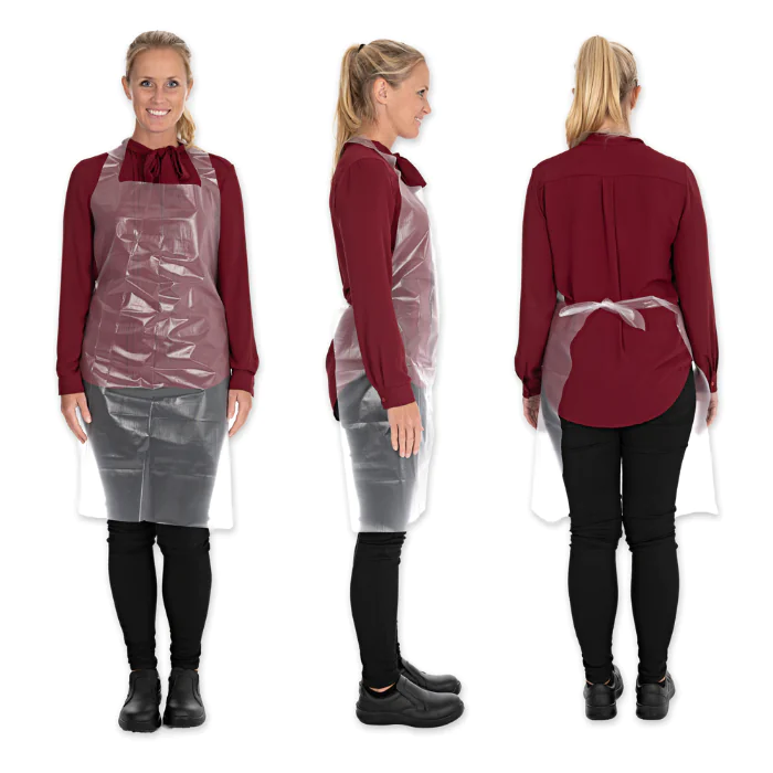 Hygostar Engangsforklær ca. 40 min | CPE-rillet, gjennomsiktig, 10 x 25 Stykk, SFM-2355