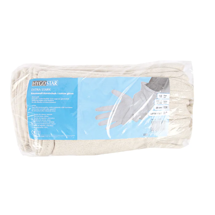 Hygostar Cotton hansker Extra Strong, natur, 25 x 12 par, SFM-27255