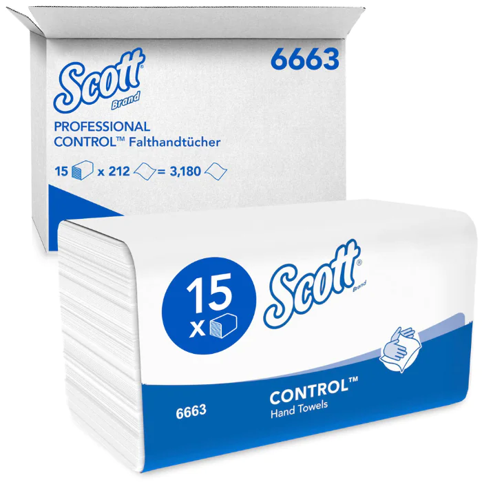 Kimberly Clark Scott Control foldede håndklær 6663, 1-lags, interfold, FSC-Mix, hvit, 15 x 212 Stykk, SFM-TK6663