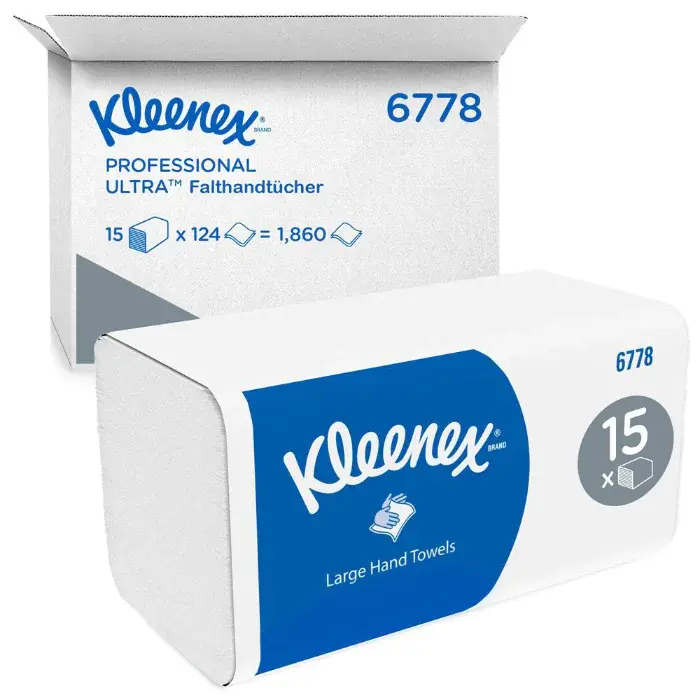 Kimberly Clark Kleenex store brettede håndklær 6778, 2-lags, Interfold, FSC-Mix, hvit, 15 x 124 Stykk, SFM-TK6778