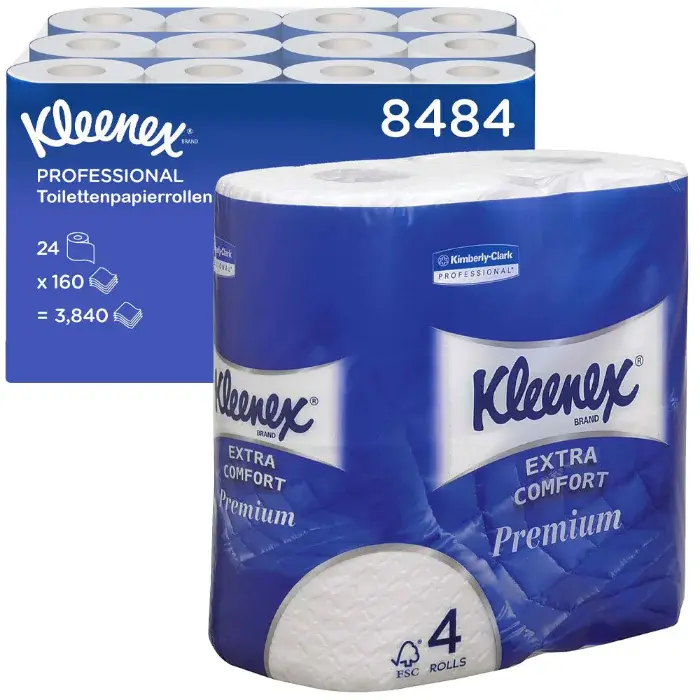 Kimberly Clark Kleenex toalettpapirruller 8484, liten rull, 4-lags, FSC-Mix, hvit-brun, 6 x 4 rull (à 160 avrivninger), SFM-TK8484