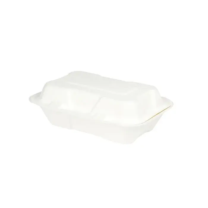 Green Box Rektangulært hengslet lokk 23 x 15,5 x 7,5 cm sukkerrørbeholdere, hvit, 500 stk., SGB-DFC01330