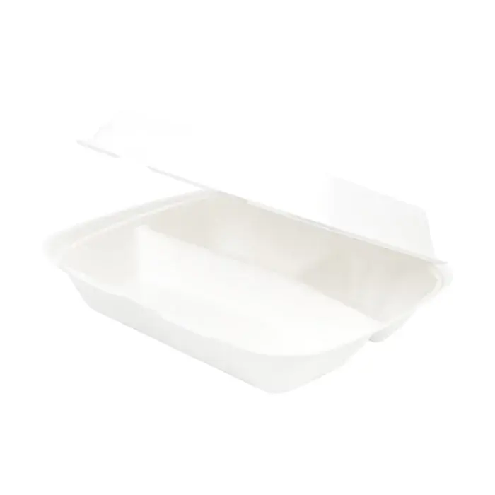 Green Box HP4/3 3 rom hengslet lokk 25 x 20 x 7,5 cm Sukkerrør-menybeholdere, hvite, 200 stykker, SGB-DFC01337