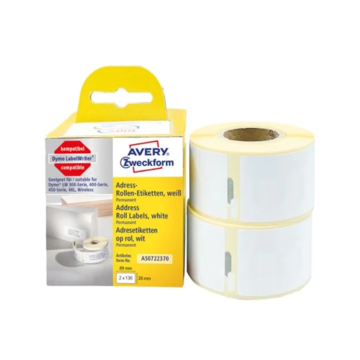Avery AS0722370 Adresseetiketter til etikettskriver 89 x 28 mm hvit