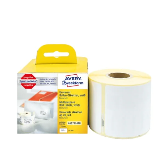 Avery AS0722440 Flerbruksetiketter til etikettskriver 70 x 54 mm hvit
