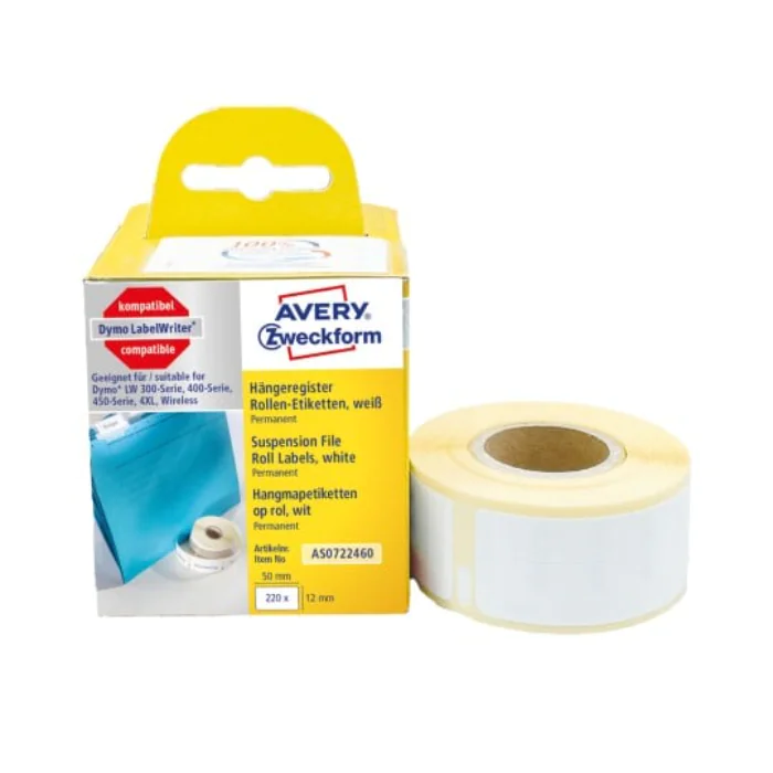Avery Roll Etiketter – 100% Kompatibel med Dymo® ( AS0722460, Hvit, 1 Ruller, 50 x 12 mm )