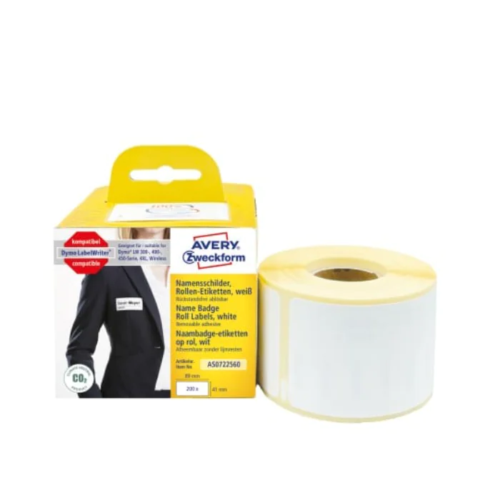 Avery Navnelapper – 100% Kompatibel Med Dymo ( AS0722560, Hvit, 1 Ruller, 41 x 89 mm )