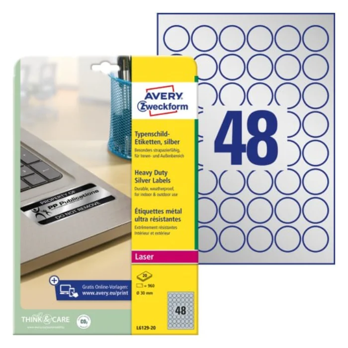 Avery Heavy Duty Etiketter – Slitesterk Polyester (Sølv, 1 Lommebok, Varierende Størrelser), 1 Lommebok, SAV-32