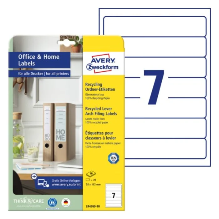 Avery LR4760-10 Flerbruksetiketter av resirkulert papir 38 x 192 mm off-white