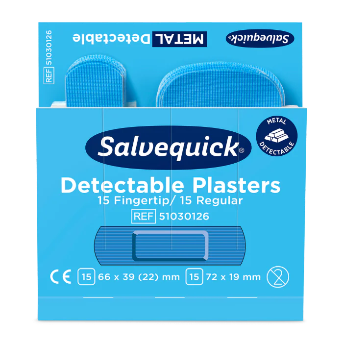 Cederroth Blå Detekterbar Plaster – Enkel å bruke (1002275-409, Blå, 1 Stykk, størrelse-Standard)