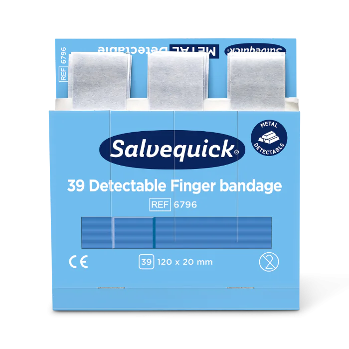 Cederroth Detekterbar Fingerbandasje – Hypoallergen, Ekstra Lang (1002278-409, Blå, 1 Stykk, størrelse-12cm x 2cm)