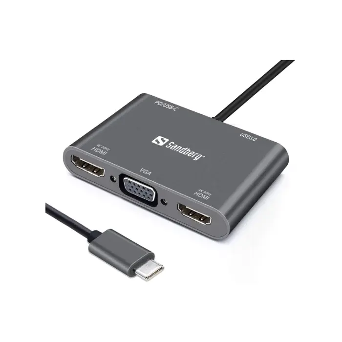 Sandberg USB-C Dock – Flerskjermstilkobling, USB-A (SDG136-35, 1 Eske)