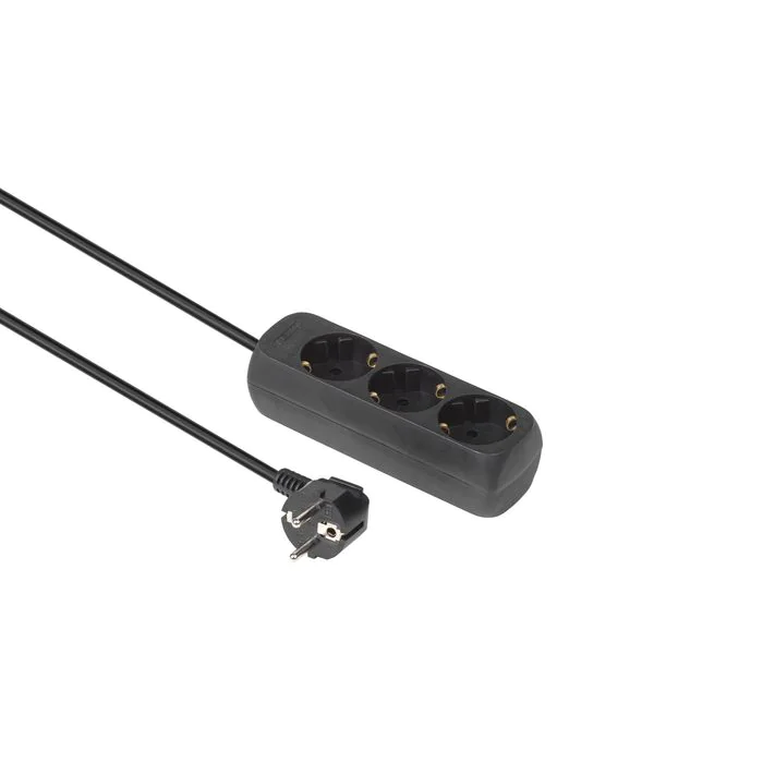 MicroConnect 3-veis Schuko-kontakt 5M Svart, 1 Stykk, SEN-GRU0035B